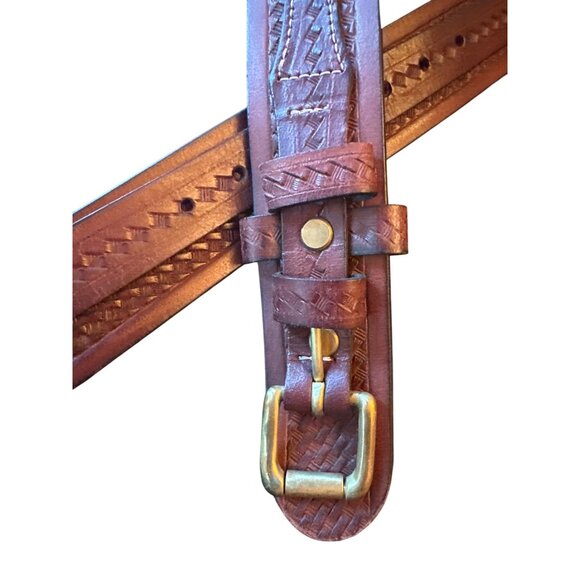 Affilare Handcrafted Leather Belt With Vintage Brass Buckle Artisan Tooled Desig - Picture 2 of 6